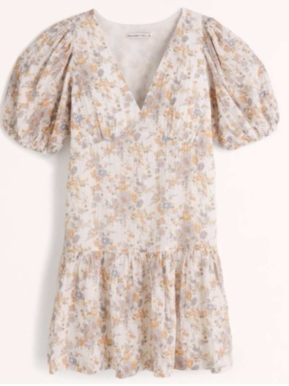 Abercrombie & Fitch Cotton Floral Trapeze Mini Dress with Puff Sleeves